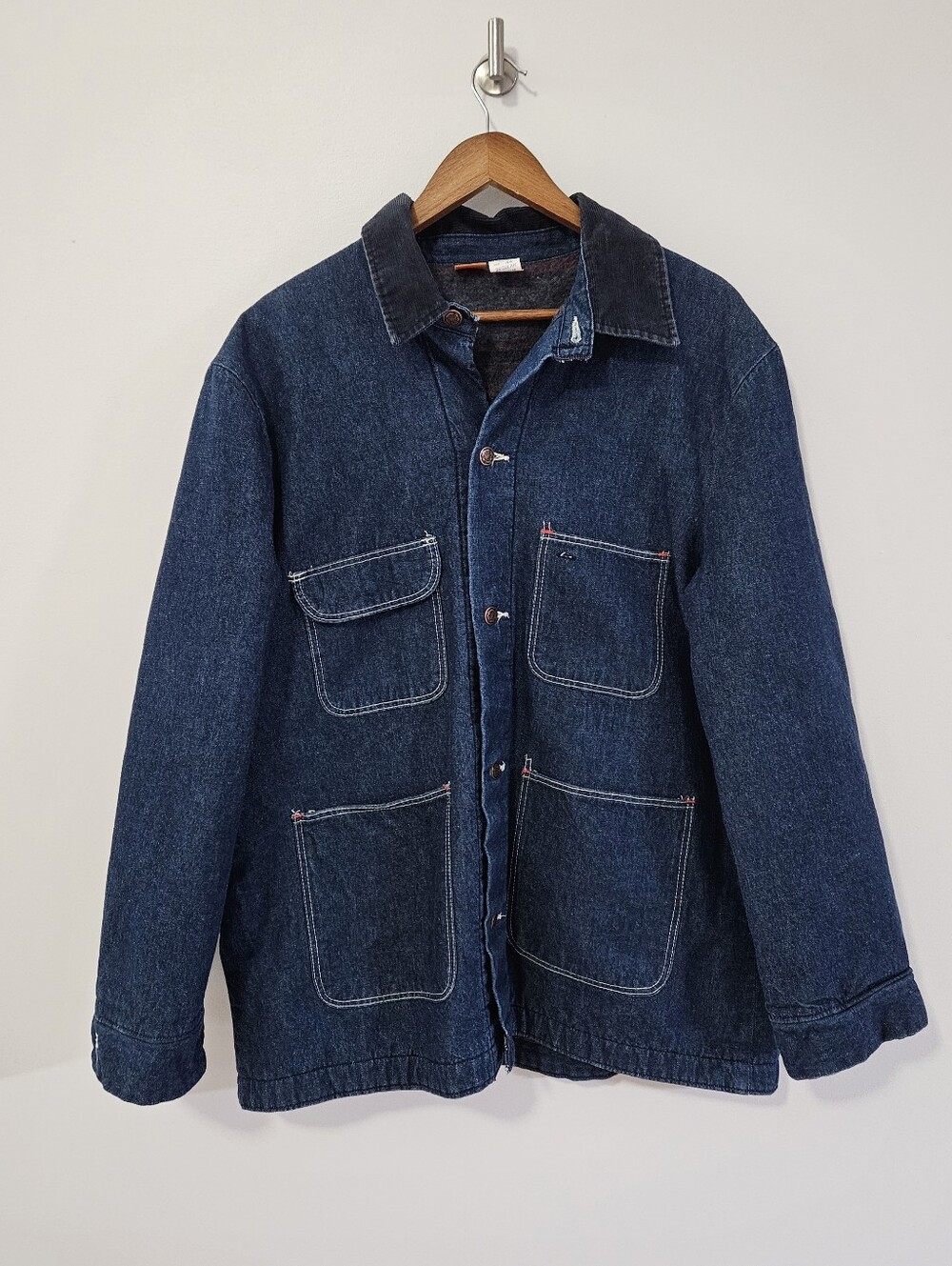 Vtg Big Ben Denim Blanket Lined Chore Coat Work Jacket Size 44R Corduroy Collar